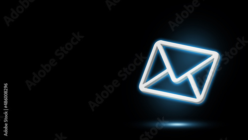 3d icon mail. Creative symbol mail on black backgrounds. Neon mail with light effects