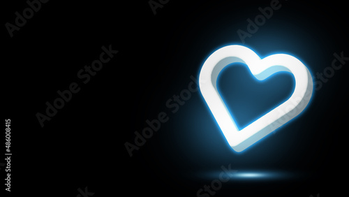 Digital heart black background. Neon like. 3D heart on abstract background. 