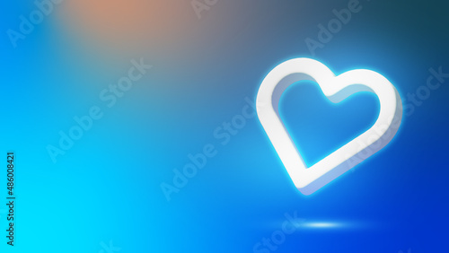 Digital heart background. Neon like. 3D heart on abstract color background. 