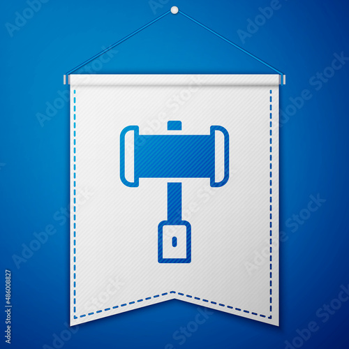 Blue Medieval battle hammer icon isolated on blue background. White pennant template. Vector