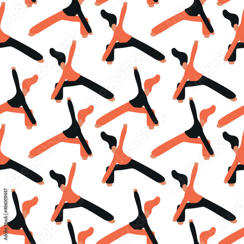 Seamless pattern. Vector illustration with woman doing yoga. Triangle Pose  - asana. Cartoon charcter