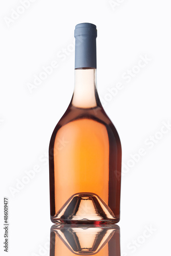 round shaped rose wine bottle mockup isolated on white