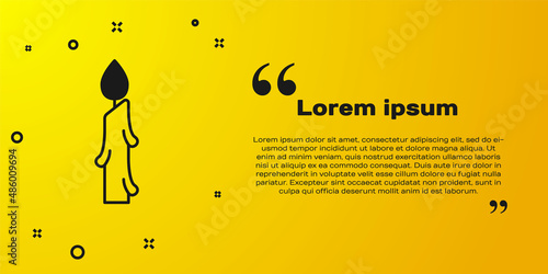 Black Burning candle icon isolated on yellow background. Cylindrical candle stick with burning flame. Vector