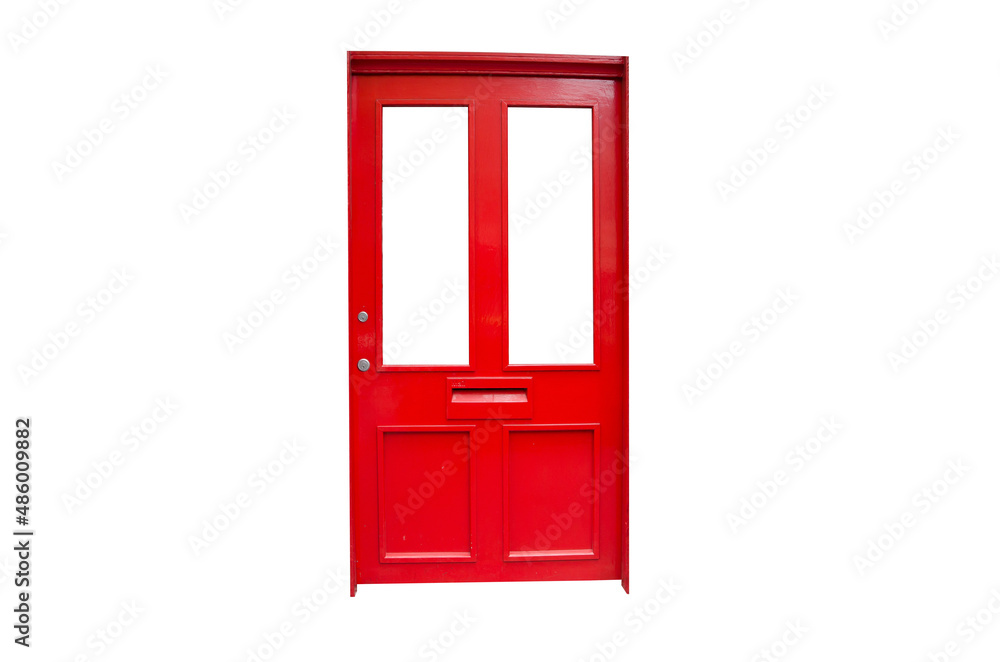 Closed Square red door with Letter Slot Mailbox isolated on white background. Closed Square red door with Letter Slot Mailbox isolated on white background.