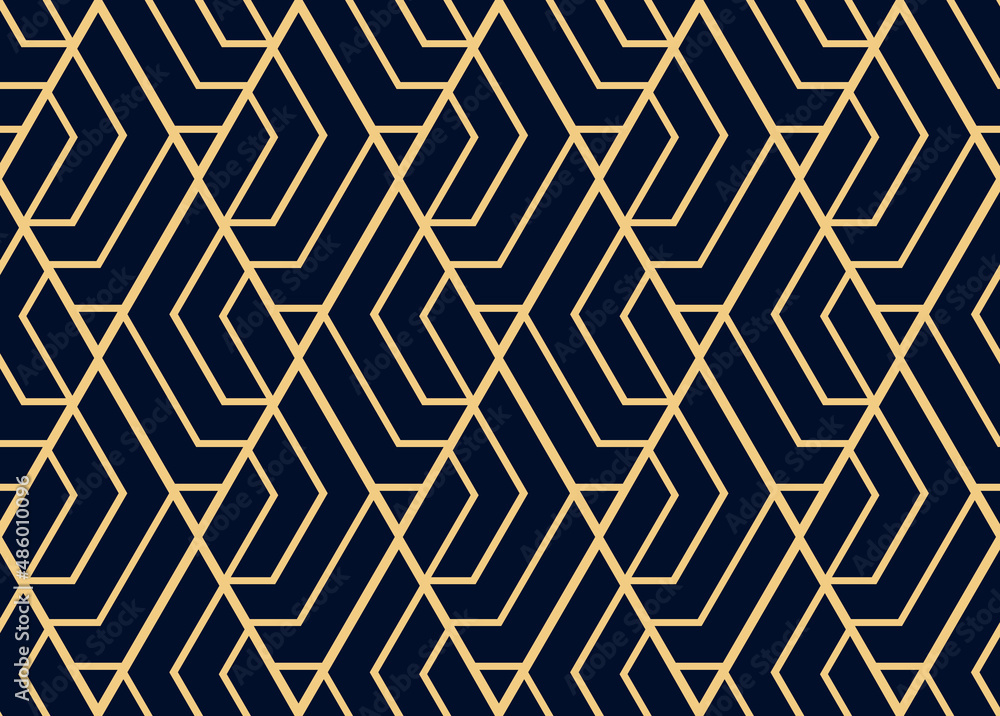 Abstract geometric pattern with stripes, lines. Seamless vector background. Gold and dark blue ornament. Simple lattice graphic design Abstract geometric pattern with stripes, lines. Seamless vector background. Gold and dark blue ornament. Simple lattice graphic design