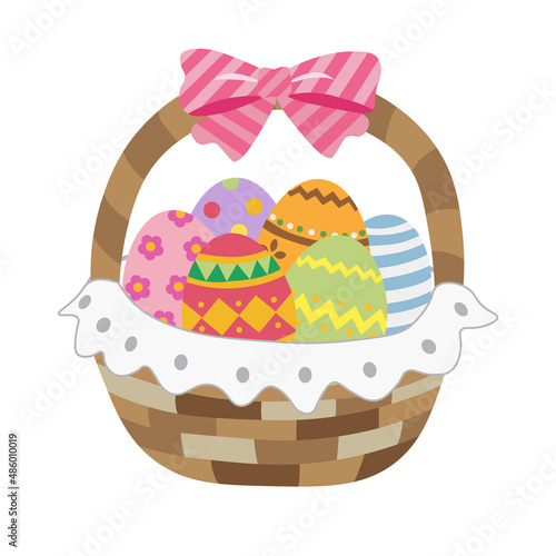 バスケットに入ったカラフルなイースターエッグ
