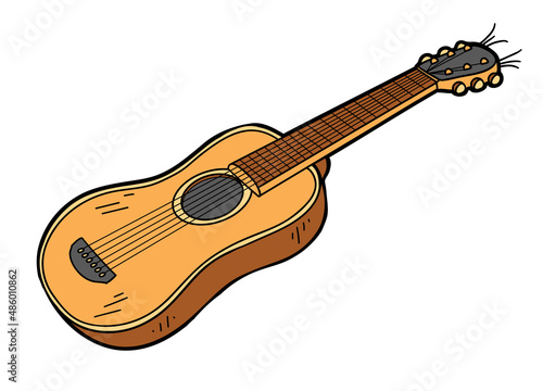 Cartoon illustration, Acoustic guitar. Colorful musical instrument