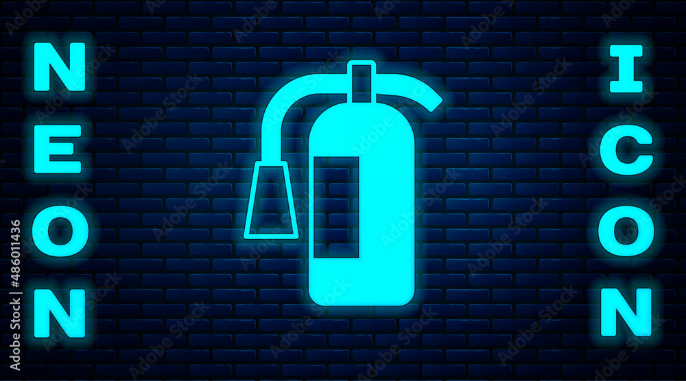 Glowing neon Fire extinguisher icon isolated on brick wall background. Vector Glowing neon Fire extinguisher icon isolated on brick wall background. Vector