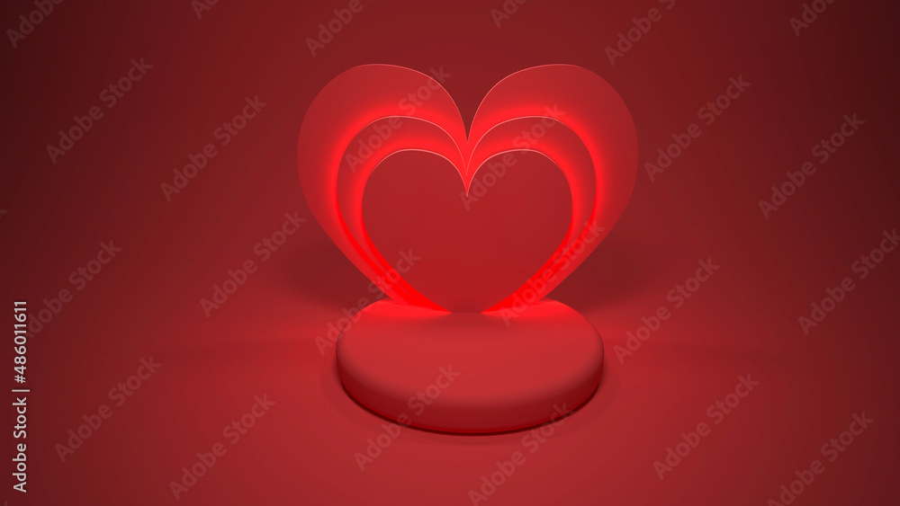 Love background, mock up scene with podium and heart
