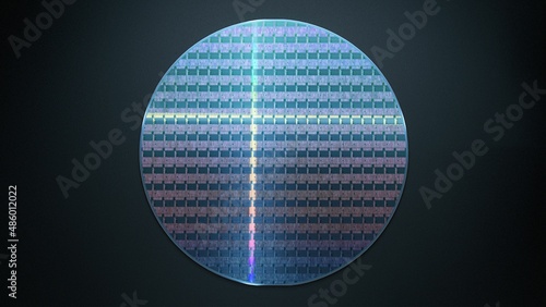 Photos Top Down view  of Silicon Wafer on Dark Background at Advanced Semiconductor Fou