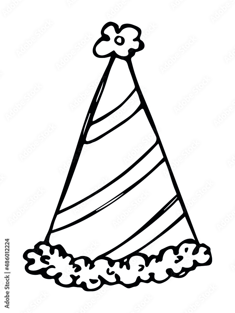 Hand drawn party hat illustration isolated on a white background. Birthday cap doodle. Holiday clip art. Hand drawn party hat illustration isolated on a white background. Birthday cap doodle. Holiday clip art.