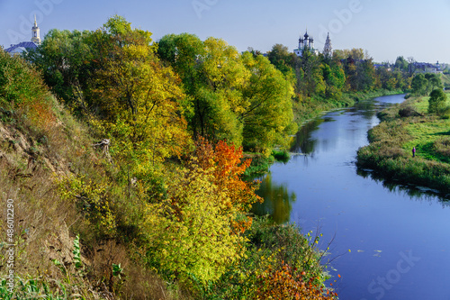 Russia, autumn in Suzdal, the bank of the Kamenka River.