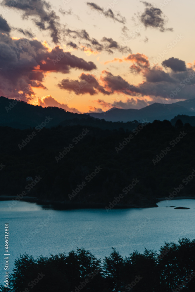 sunset light over the lake