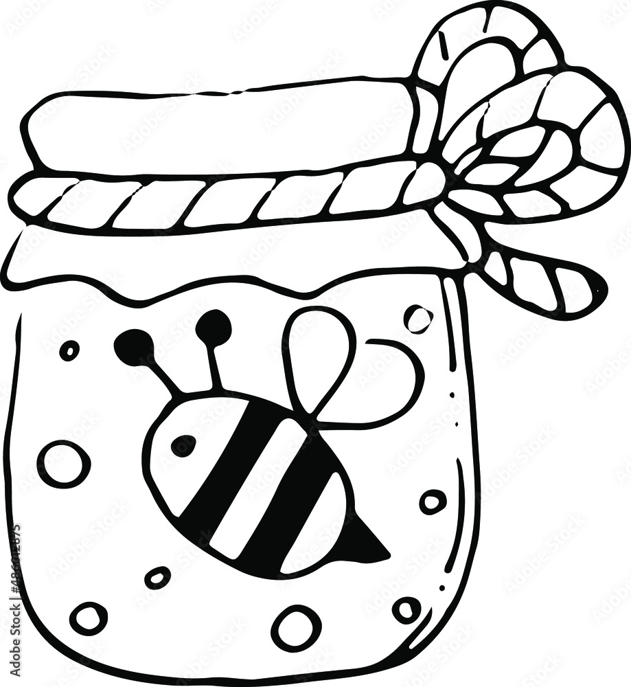 A jar of honey. Black and white vector illustration. A simple spring and summer illustration. A jar of honey. Black and white vector illustration. A simple spring and summer illustration.