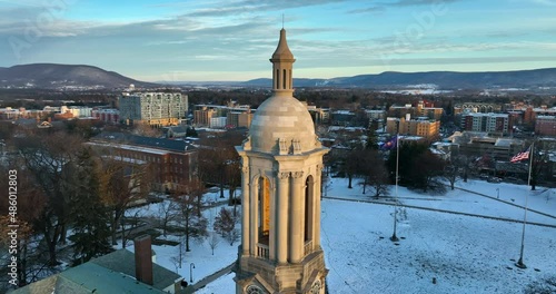 Orbit of State College Pennsylvania. Home of PSU Penn State. Winter snow cityscape.