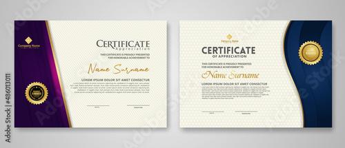Certificate template with luxury badge and elegance modern pattern background. for appreciation, achievements, award, business, and education needs. vector illustration