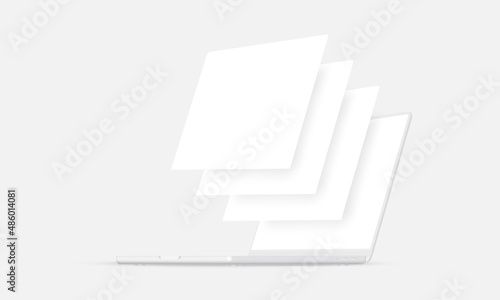 Clay Laptop Mockup with Blank Wireframing Pages for WebSite Design. Vector Illustration