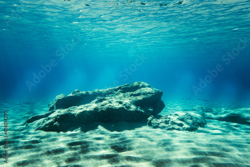 Stampa su tela Rocks on sand at bottom of ocean floor