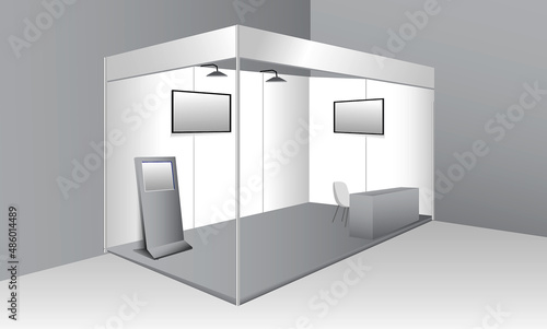 set of realistic trade exhibition stand or white blank exhibition kiosk or stand booth corporate commercial. eps vector