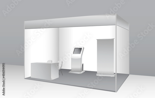 set of realistic trade exhibition stand or white blank exhibition kiosk or stand booth corporate commercial. eps vector