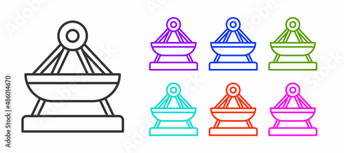 Black line Boat swing icon isolated on white background. Childrens entertainment playground. Attraction riding ship, swinging boat. Amusement park. Set icons colorful. Vector