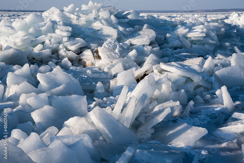 Ice blocks on the sea. Russia, Vladivostok. ice floes