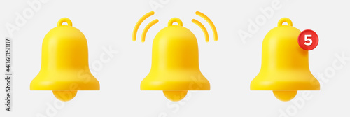 Notification bell icons set. 3d Vector illustration.