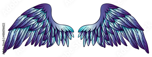 Beautiful magic glittery violet blue angel wings, color vector illustration