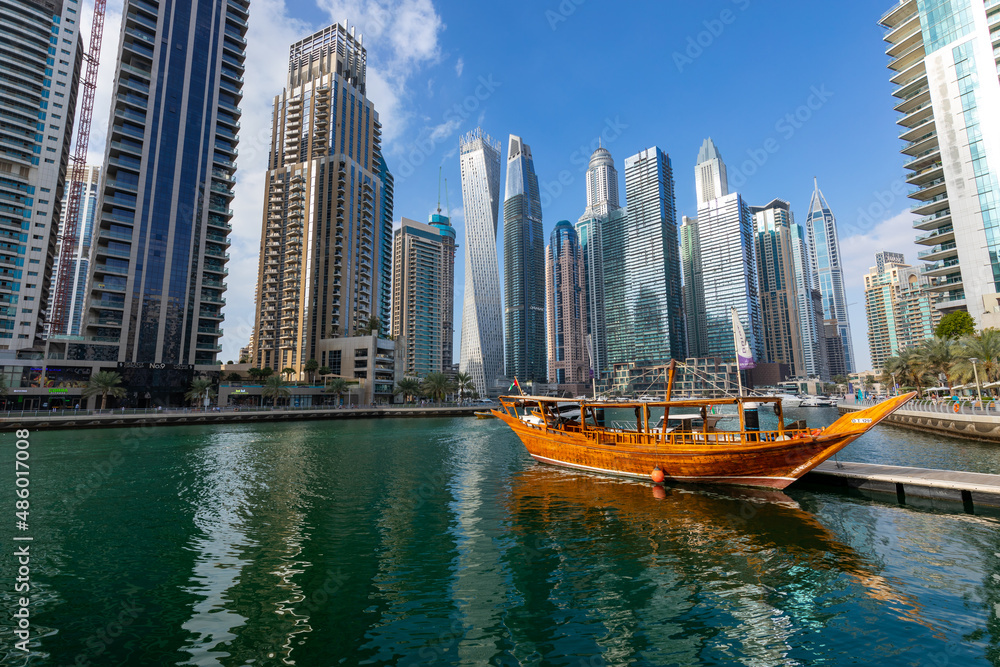 Modern skyscrapers of Dubai Marina, United Arab Emirates.