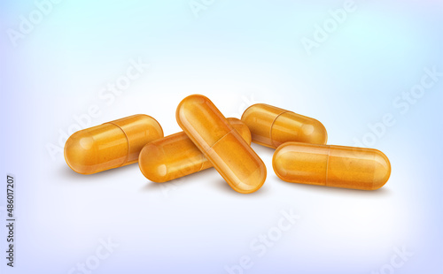 Turmeric (curcumin ) herbal powder capsules vector illustration