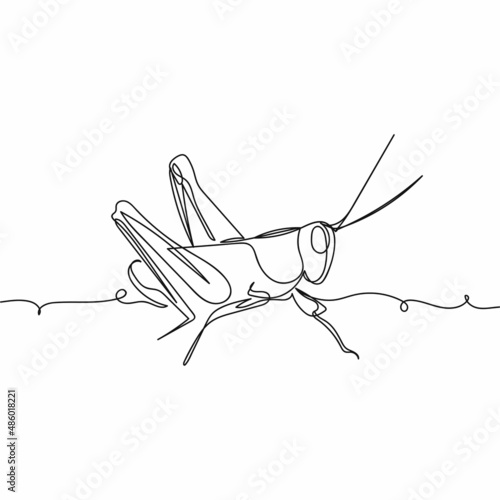 Continuous one simple single abstract line drawing of grasshopper icon in silhouette on a white background. Linear stylized.