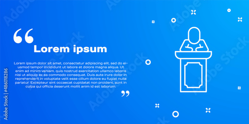 White line Auction auctioneer sells icon isolated on blue background. Auction business, bid and sale. Vector