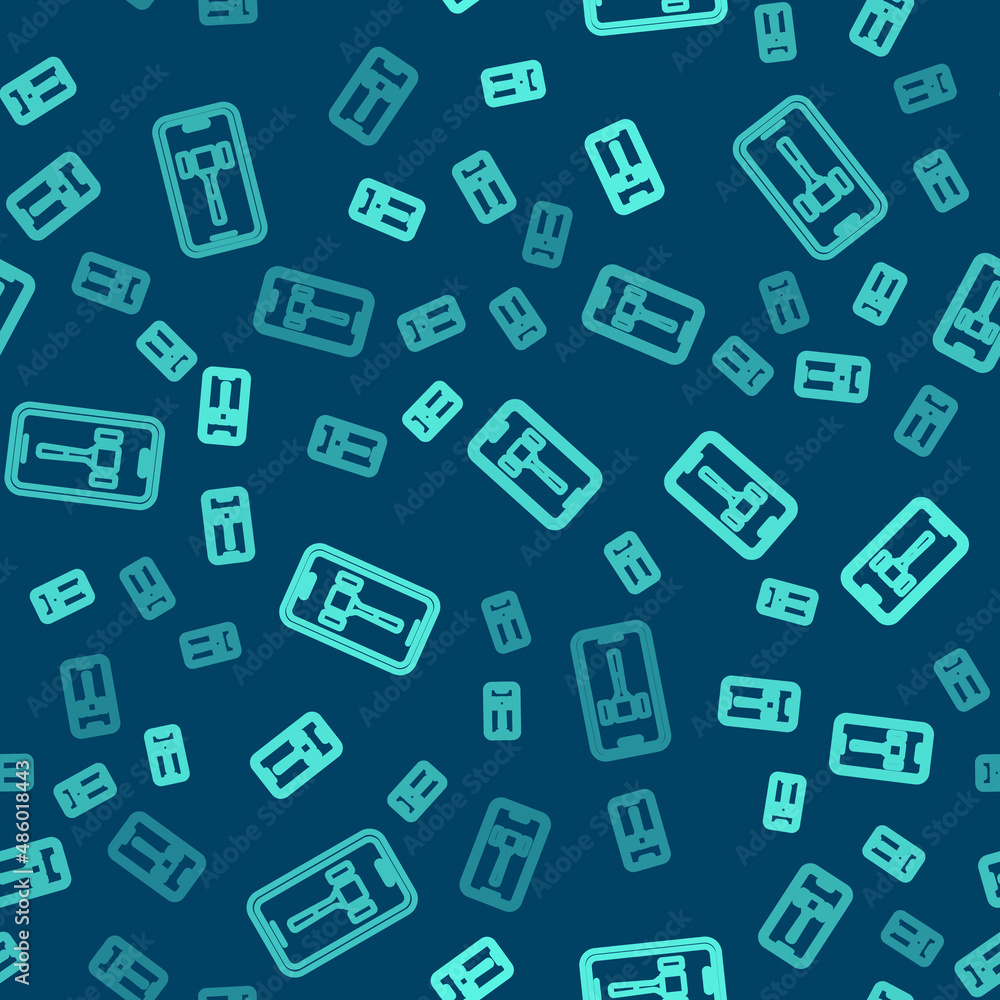 Green line Online auction icon isolated seamless pattern on blue background. Bid sign. Auction bidding. Sale and buyers. Vector Green line Online auction icon isolated seamless pattern on blue background. Bid sign. Auction bidding. Sale and buyers. Vector