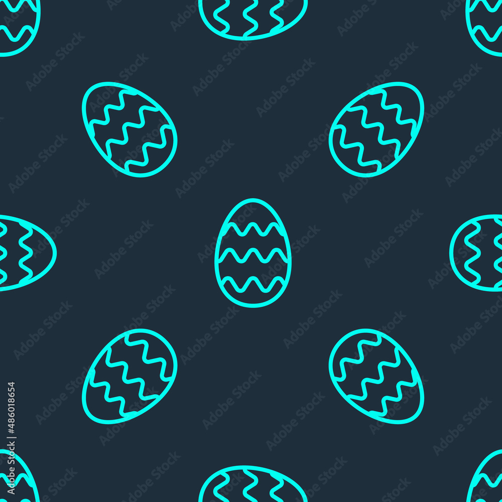 Green line Easter egg icon isolated seamless pattern on blue background. Happy Easter. Vector Green line Easter egg icon isolated seamless pattern on blue background. Happy Easter. Vector
