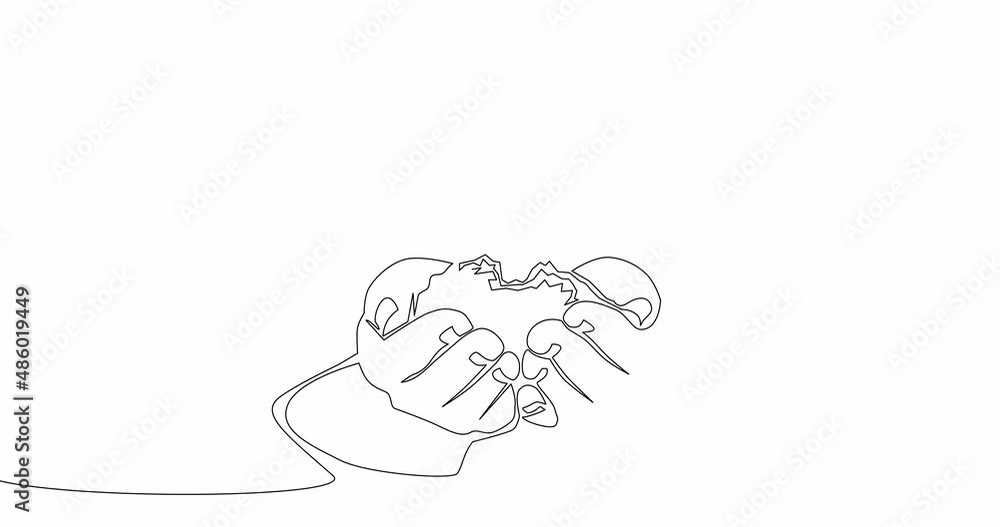 Self drawing line animation young plant in hands continuous line drawn concept Self drawing line animation young plant in hands continuous line drawn concept