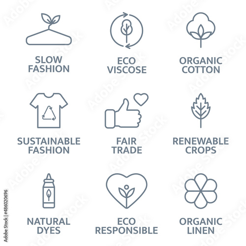 Zero waste line icons set. Recycle, reuse, reduce logo. Eco, bio pictogram. Ecology concept. Save the planet. Sort waste emblem. Sustainable package. Grow greens badge. Vector illustration