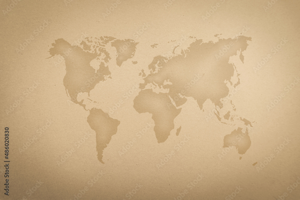 World map on an old paper texture background with space for text and sea marine navigation.