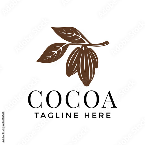 Chocolate, cocoa fruits logo template. Chocolate cocoa beans cocoa pod and plant cacao