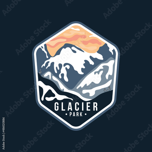 glacier national park emblem patch illustration logo template in dark background