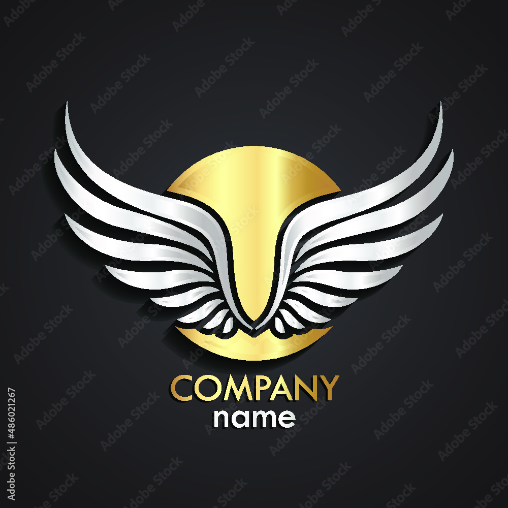 Obraz premium 3d silver wings with gold circle logo