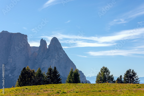 Seiser Alm, view of Punta Euringer mountain. Trentino Alto Adige, South Tyrol, Italy. photo