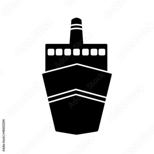 Ship icon. Black silhouette. Front view. Vector flat graphic illustration. The isolated object on a white background. Isolate.