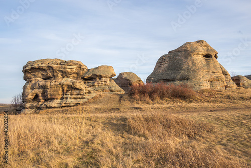 Stone remains, old sanctuary, Big Allaki lake, South Ural, Chelyabinsk region, Russia