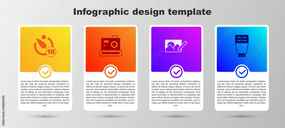Set Camera timer, Photo camera, retouching and flash. Business infographic template. Vector Set Camera timer, Photo camera, retouching and flash. Business infographic template. Vector