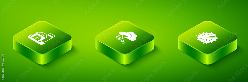 Set Isometric Kite, Chestnut and Farm house icon. Vector Set Isometric Kite, Chestnut and Farm house icon. Vector