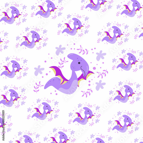 Seamless pattern with cute dragon