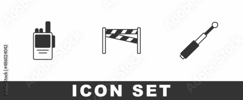 Set Walkie talkie, Crime scene and Telescopic baton icon. Vector