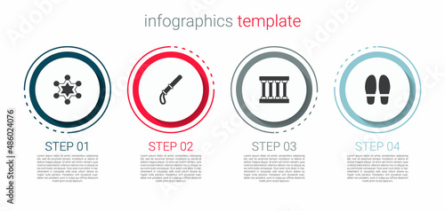 Set Hexagram sheriff, Police rubber baton, Prison window and Footsteps. Business infographic template. Vector