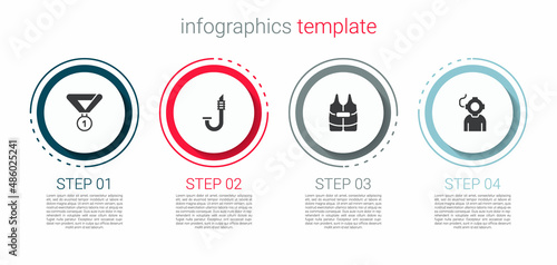 Set Medal, Snorkel, Life jacket and Aqualung. Business infographic template. Vector