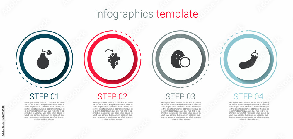 Set Pear, Grape fruit, Coconut and Eggplant. Business infographic template. Vector Set Pear, Grape fruit, Coconut and Eggplant. Business infographic template. Vector